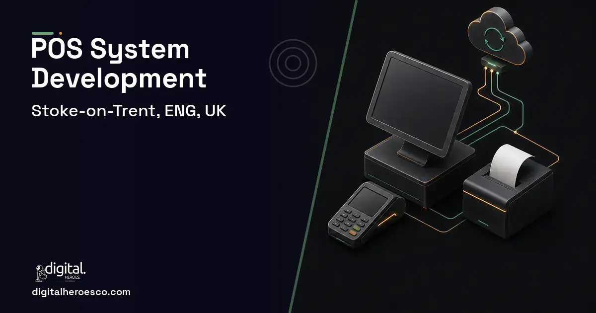 POS System Development software overview illustration for Stoke-on-Trent, ENG, UK.