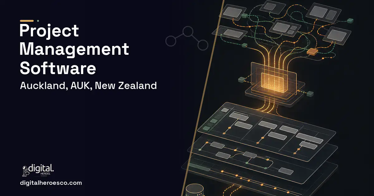Project Management Software workflow illustration for Auckland, AUK, New Zealand.
