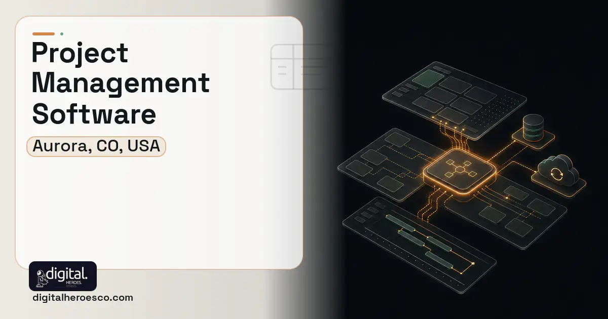 Project Management Software product interface illustration for Aurora, CO, USA.