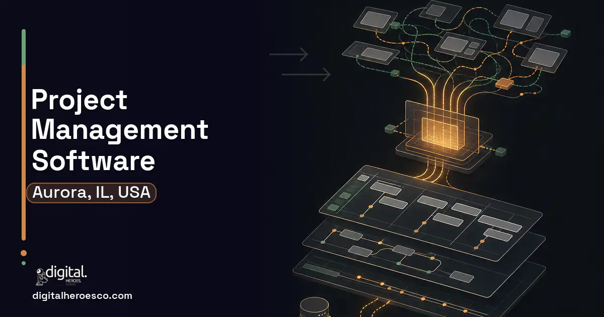 Project Management Software workflow illustration for Aurora, IL, USA.
