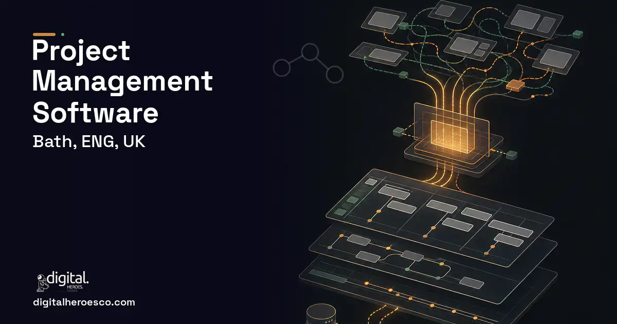 Project Management Software workflow illustration for Bath, ENG, UK.