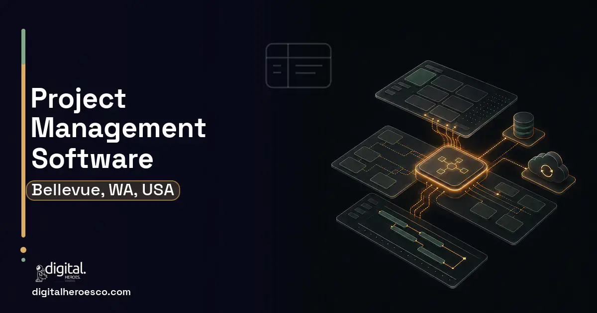 Project Management Software product interface illustration for Bellevue, WA, USA.