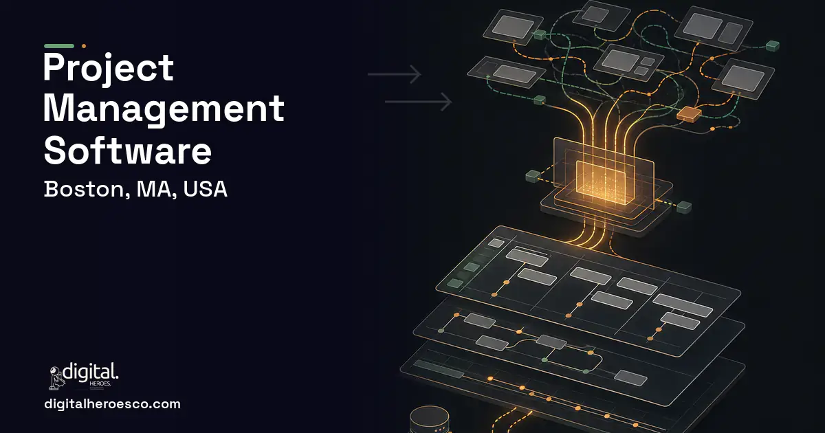 Project Management Software workflow illustration for Boston, MA, USA.