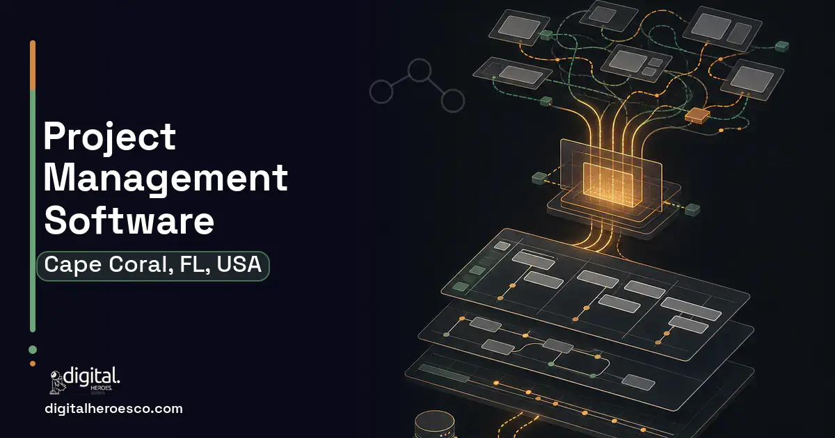 Project Management Software workflow illustration for Cape Coral, FL, USA.