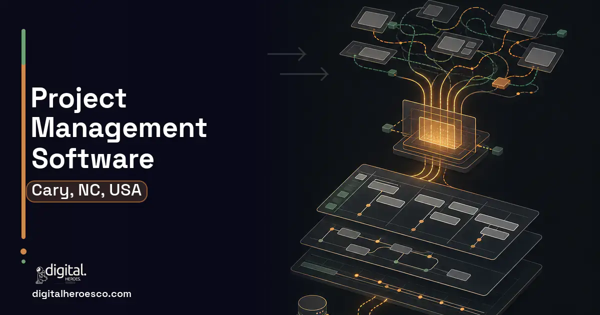 Project Management Software workflow illustration for Cary, NC, USA.
