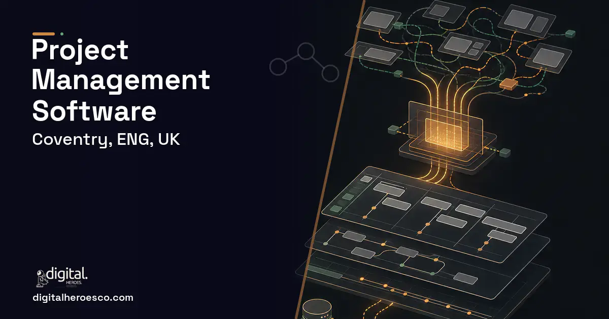 Project Management Software workflow illustration for Coventry, ENG, UK.