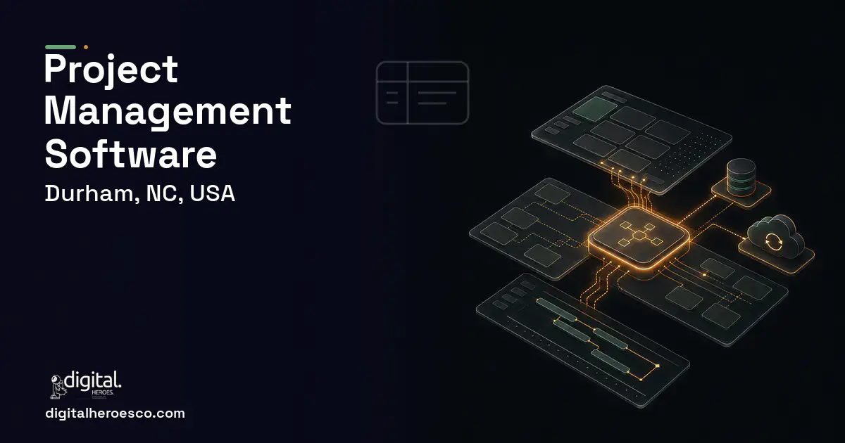 Project Management Software product interface illustration for Durham, NC, USA.