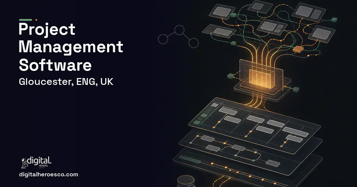 Project Management Software workflow illustration for Gloucester, ENG, UK.