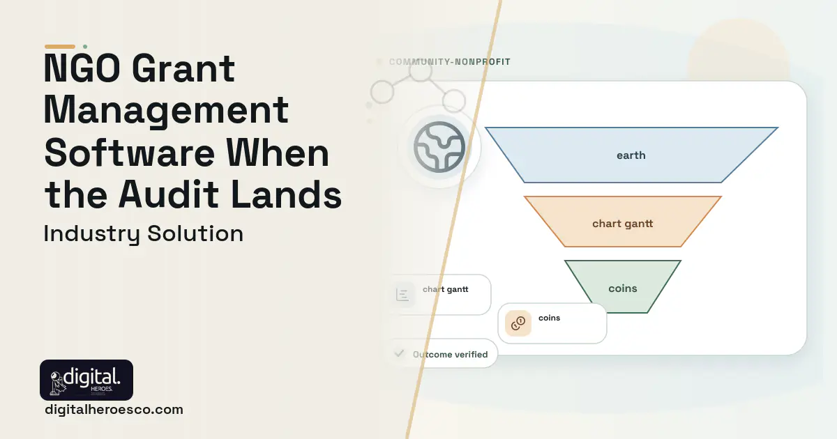 International Development Program Management software visual showing earth, chart gantt, and coins.