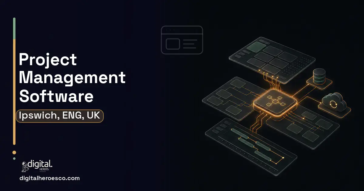 Project Management Software product interface illustration for Ipswich, ENG, UK.