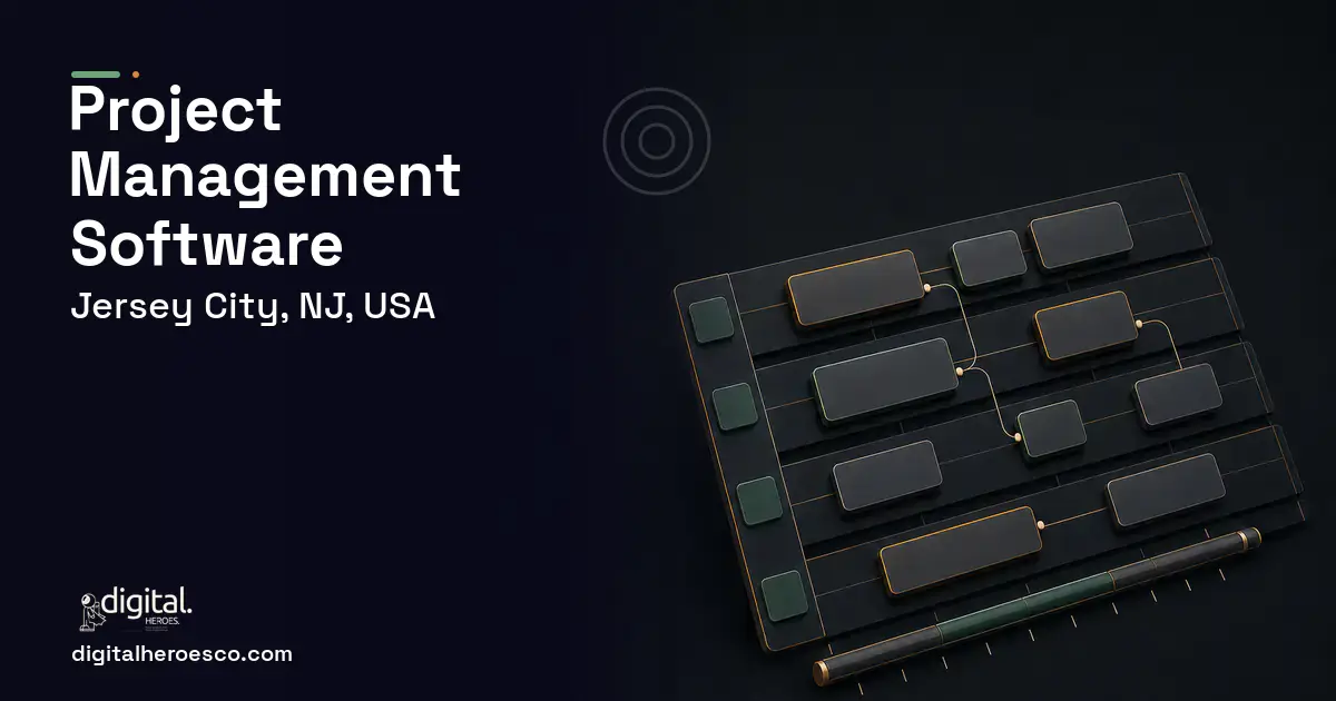 Project Management Software software overview illustration for Jersey City, NJ, USA.