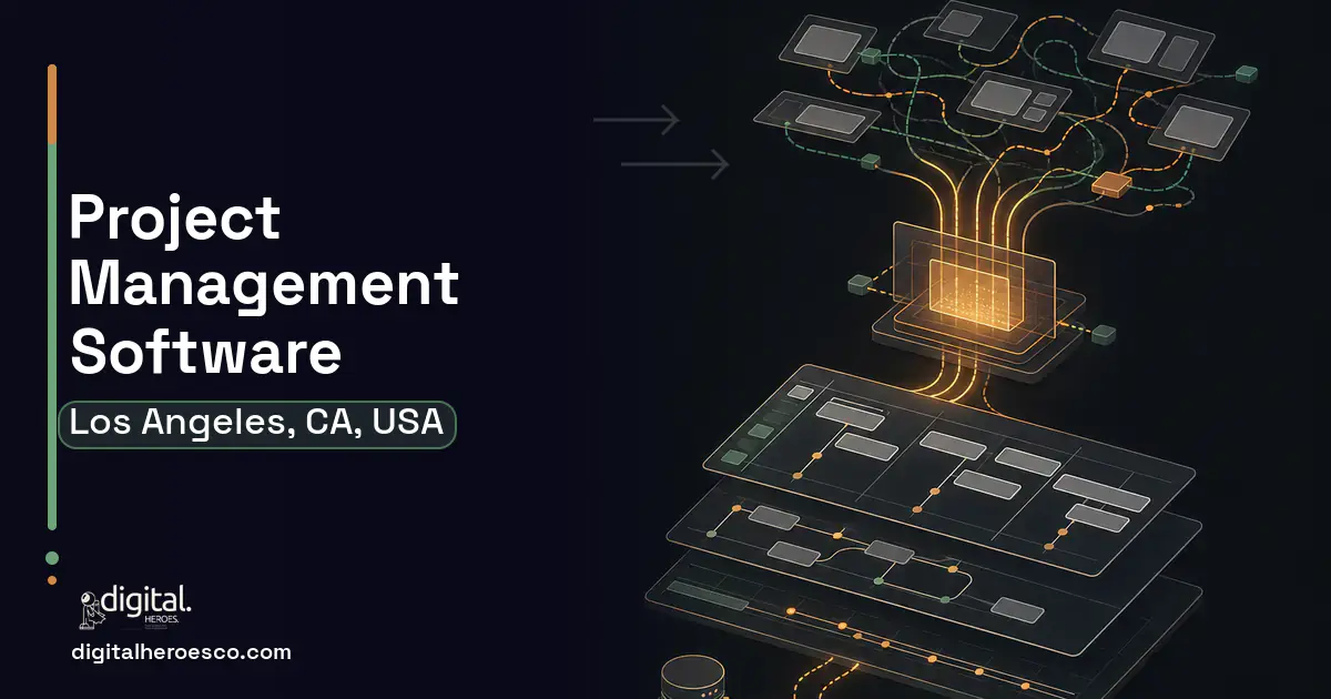 Project Management Software workflow illustration for Los Angeles, CA, USA.