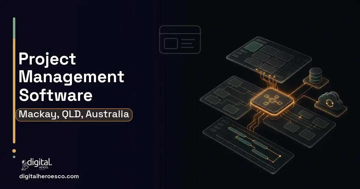 Project Management Software product interface illustration for Mackay, QLD, Australia.