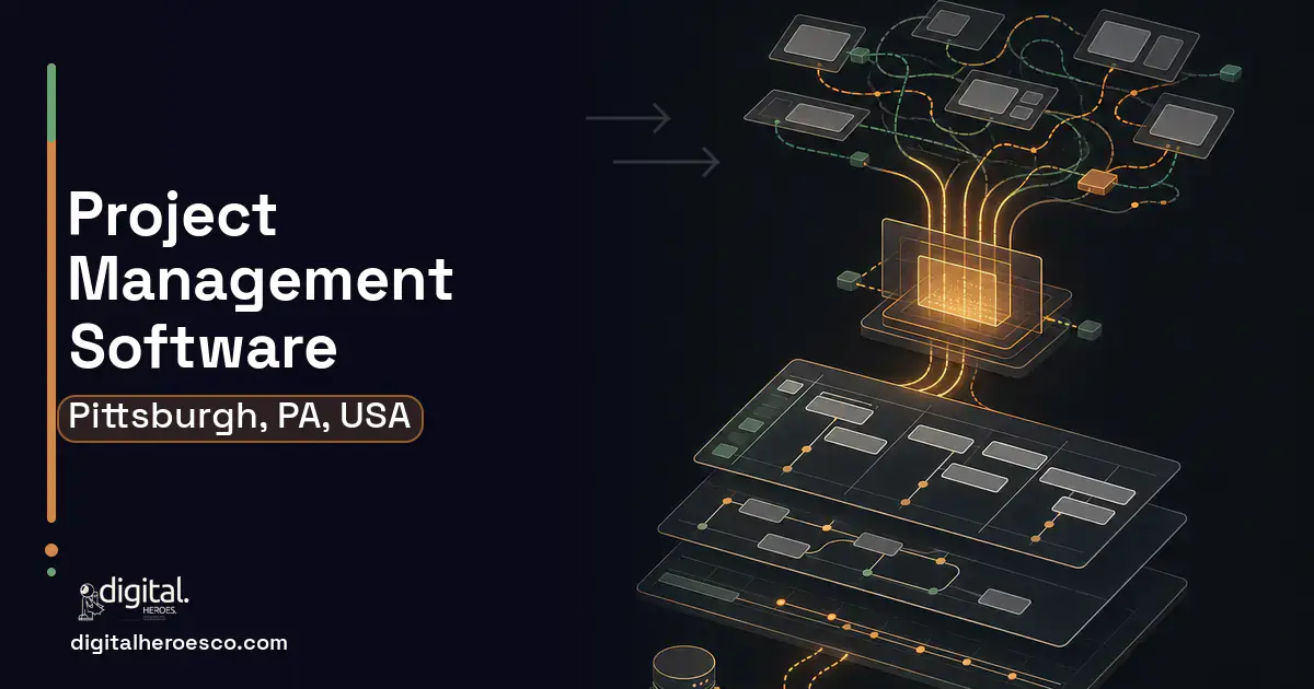 Project Management Software workflow illustration for Pittsburgh, PA, USA.