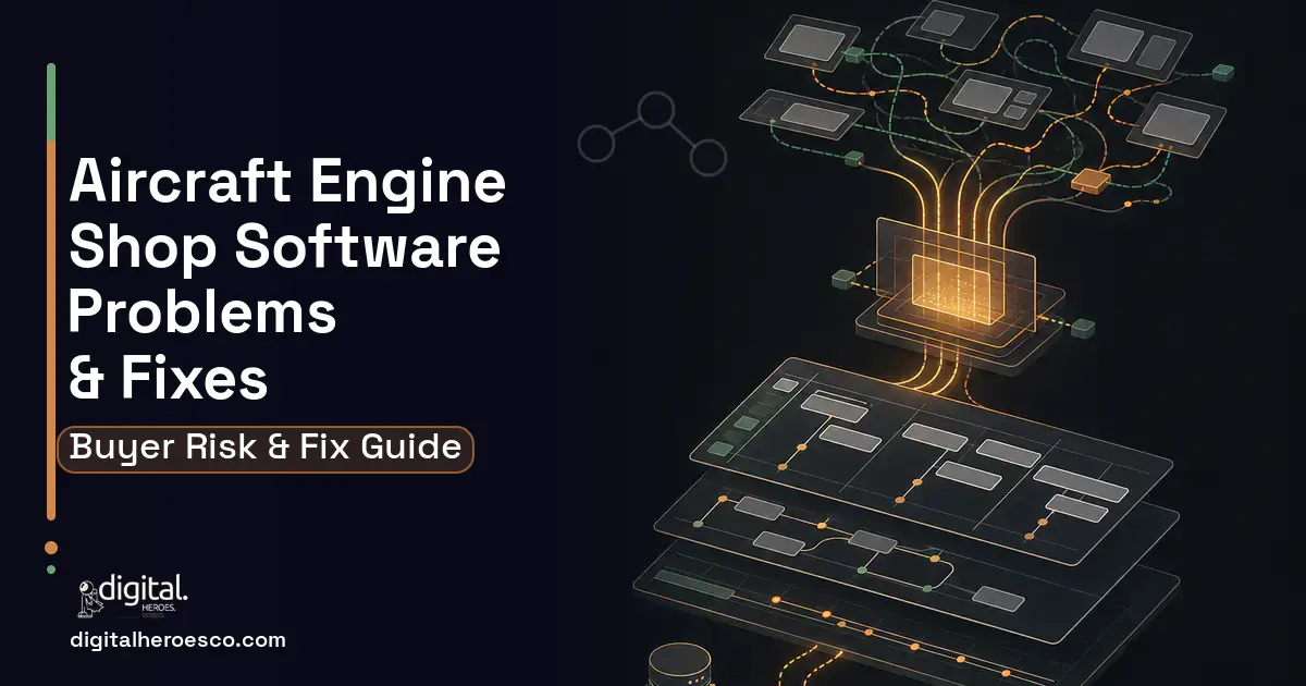 Aircraft Engine Shop Software workflow illustration showing common problems and fixes.