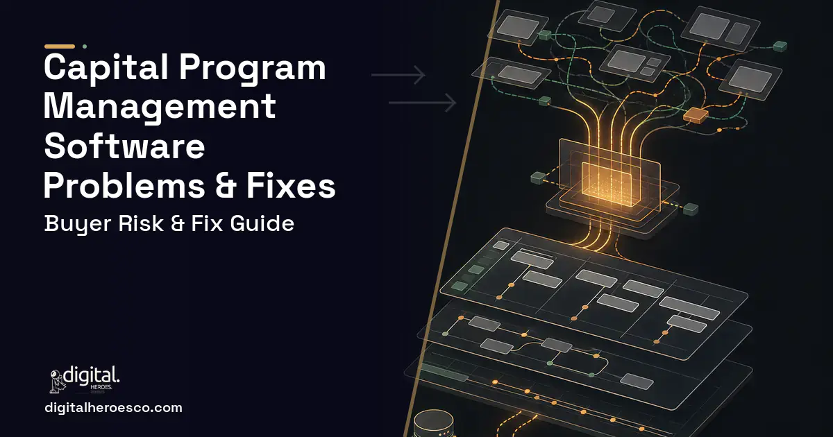 Capital Program Management Software workflow illustration showing common problems and fixes.