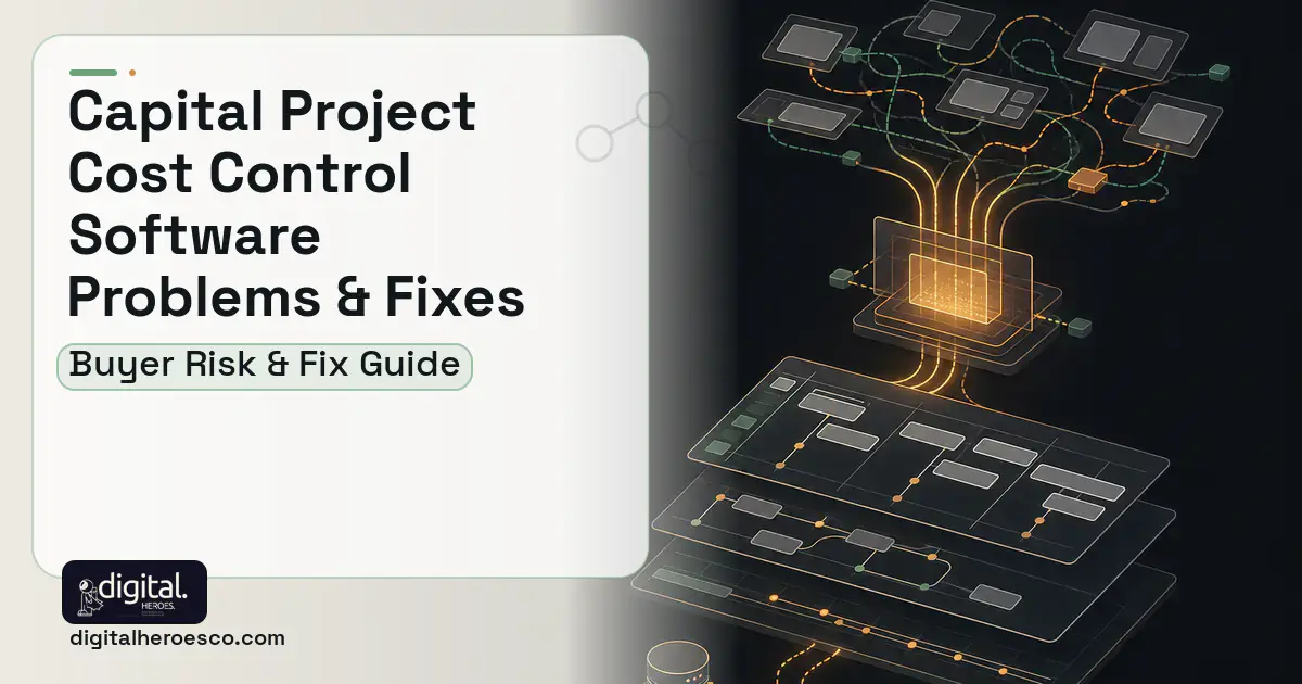 Capital Project Cost Control Software workflow illustration showing common problems and fixes.