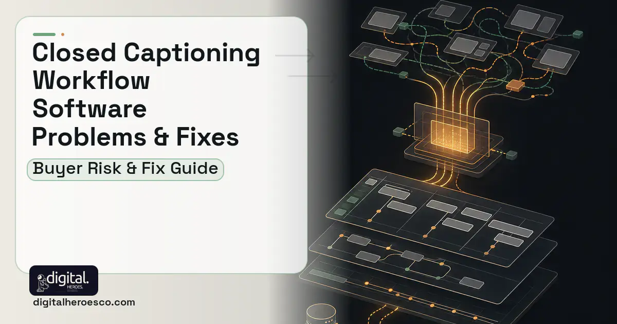Closed Captioning Workflow Software workflow illustration showing common problems and fixes.