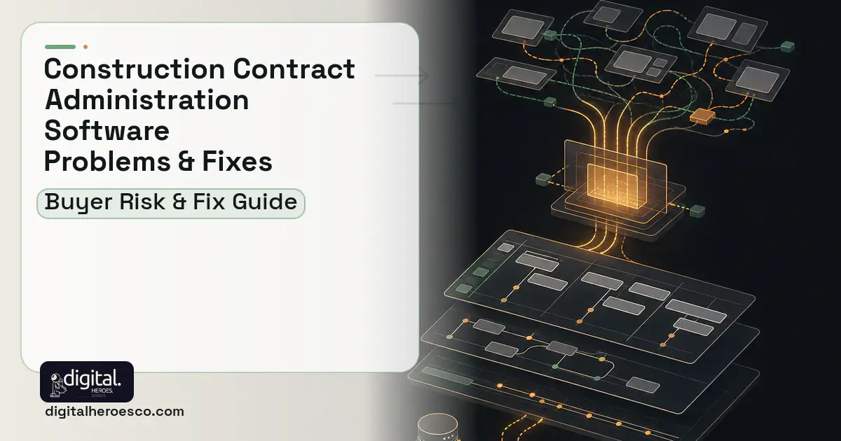 Construction Contract Administration Software workflow illustration showing common problems and fixes.