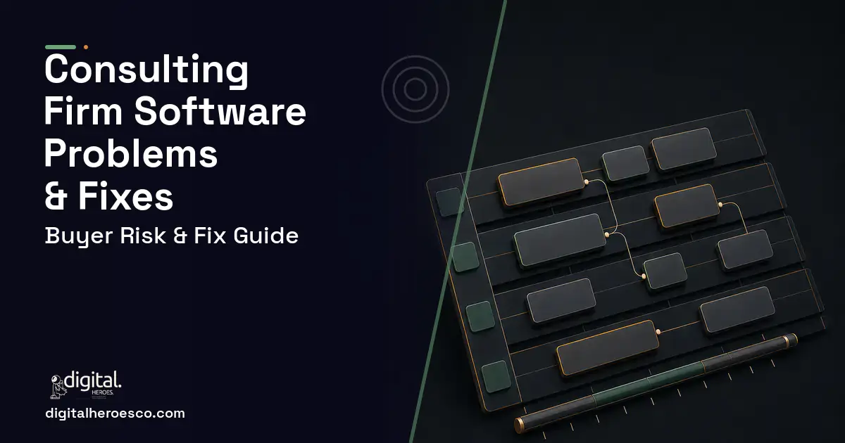 Consulting Firm Software software overview illustration showing common problems and fixes.