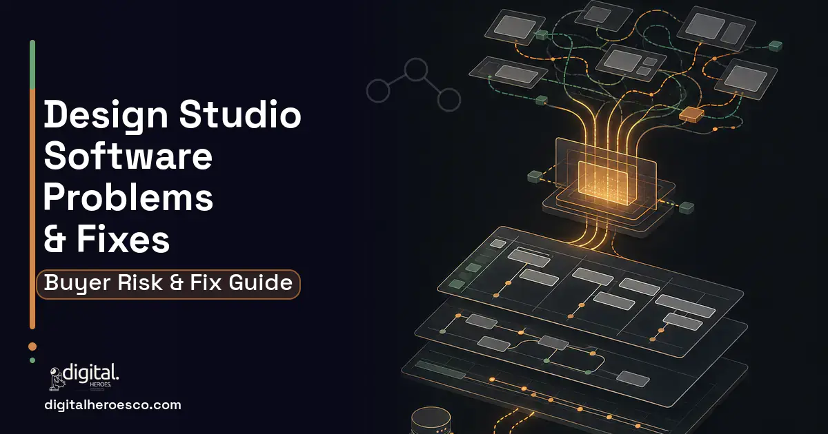Design Studio Software workflow illustration showing common problems and fixes.