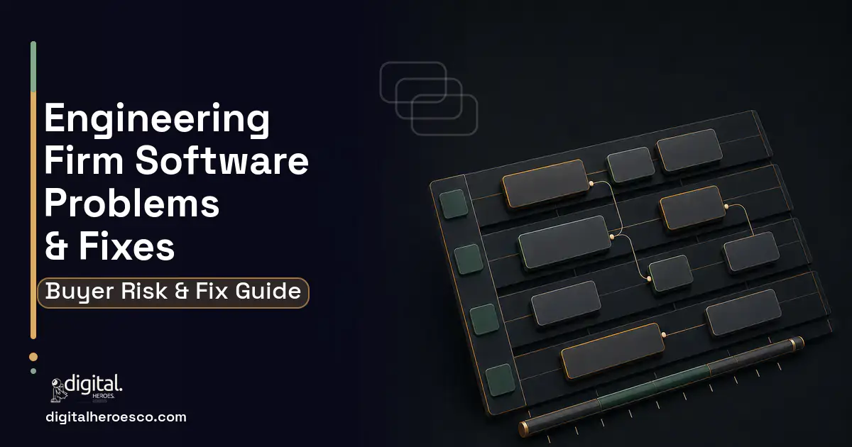 Engineering Firm Software software overview illustration showing common problems and fixes.