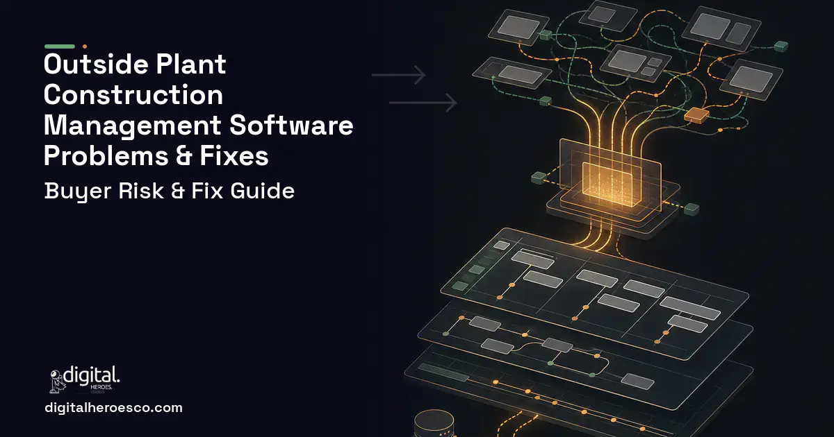 Outside Plant Construction Management Software workflow illustration showing common problems and fixes.