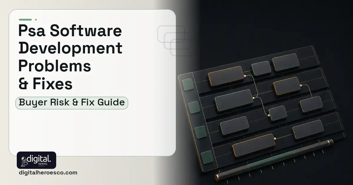 PSA Software Development software overview illustration showing common problems and fixes.
