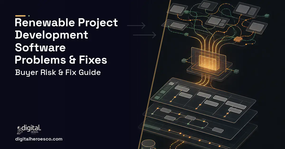Renewable Project Development Software workflow illustration showing common problems and fixes.