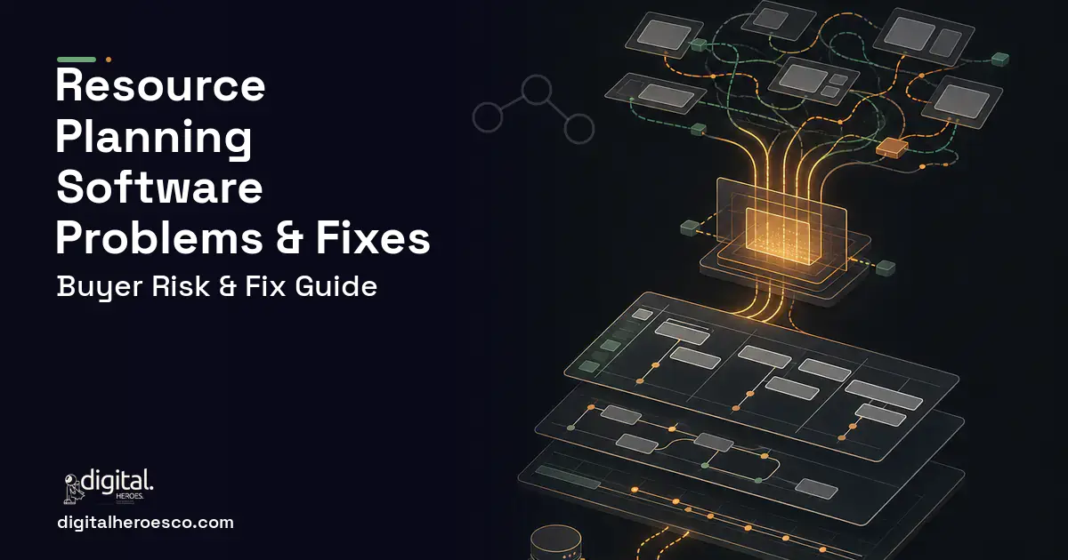 Resource Planning Software workflow illustration showing common problems and fixes.
