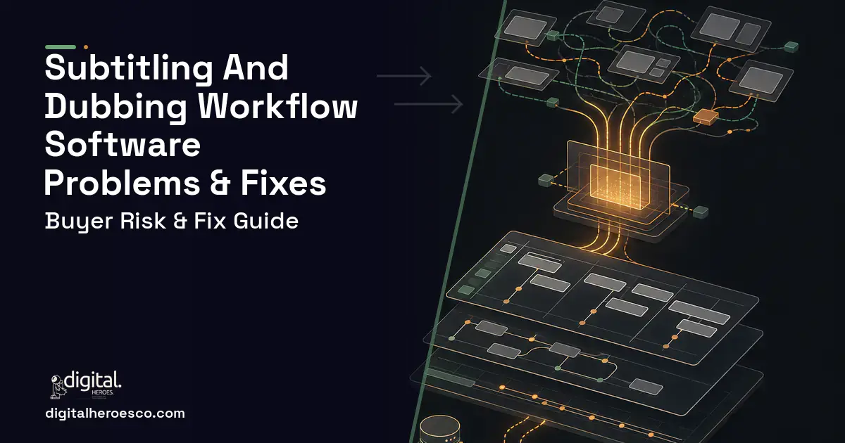 Subtitling AND Dubbing Workflow Software workflow illustration showing common problems and fixes.