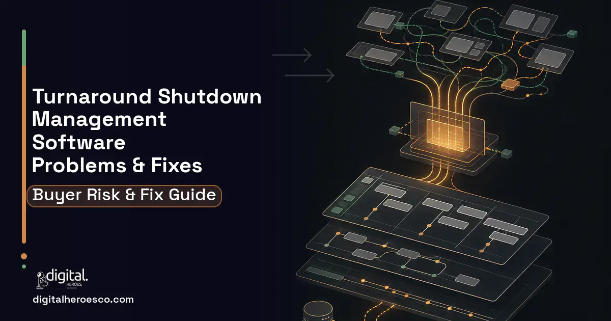 Turnaround Shutdown Management Software workflow illustration showing common problems and fixes.