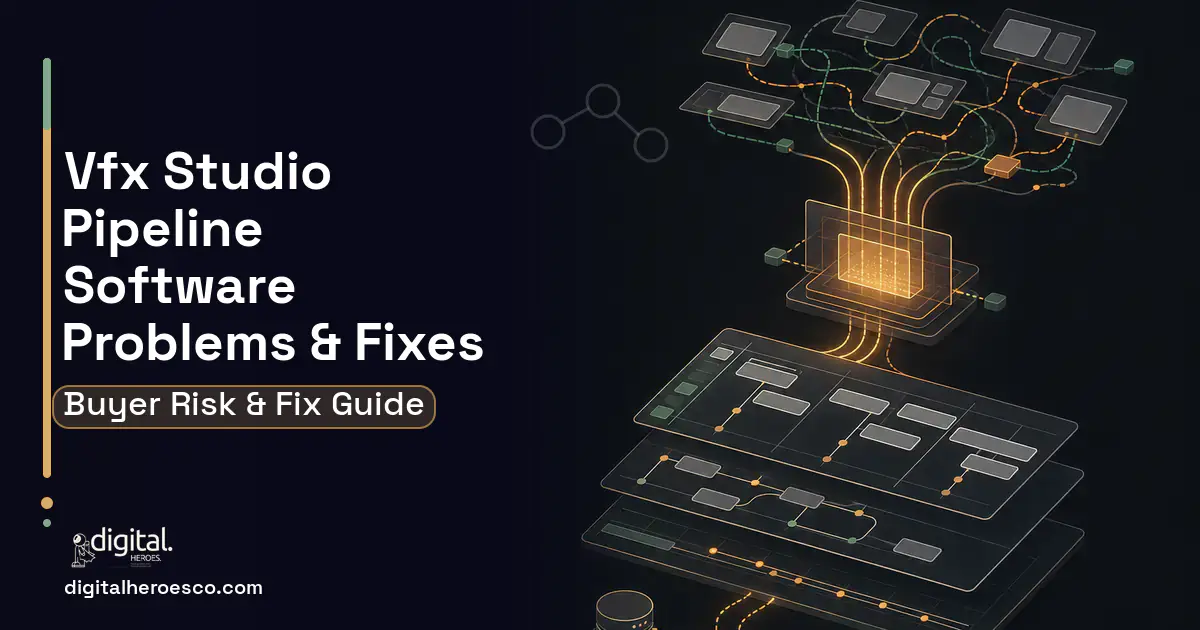 VFX Studio Pipeline Software workflow illustration showing common problems and fixes.