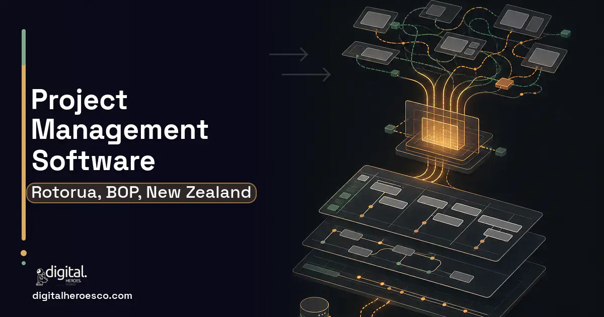 Project Management Software workflow illustration for Rotorua, BOP, New Zealand.