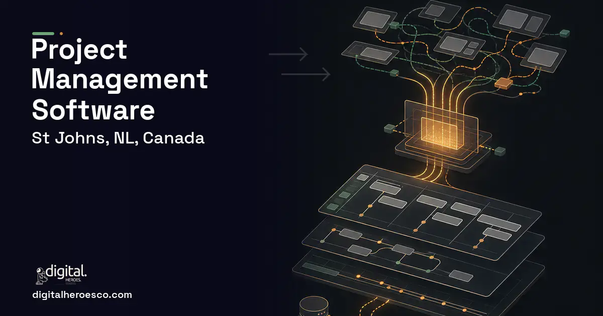 Project Management Software workflow illustration for St Johns, NL, Canada.