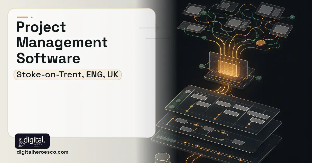 Project Management Software workflow illustration for Stoke-on-Trent, ENG, UK.