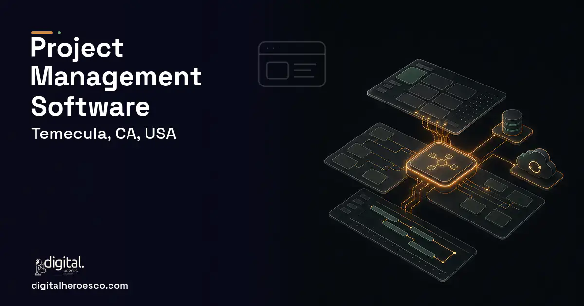 Project Management Software product interface illustration for Temecula, CA, USA.