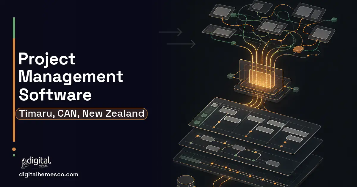 Project Management Software workflow illustration for Timaru, CAN, New Zealand.