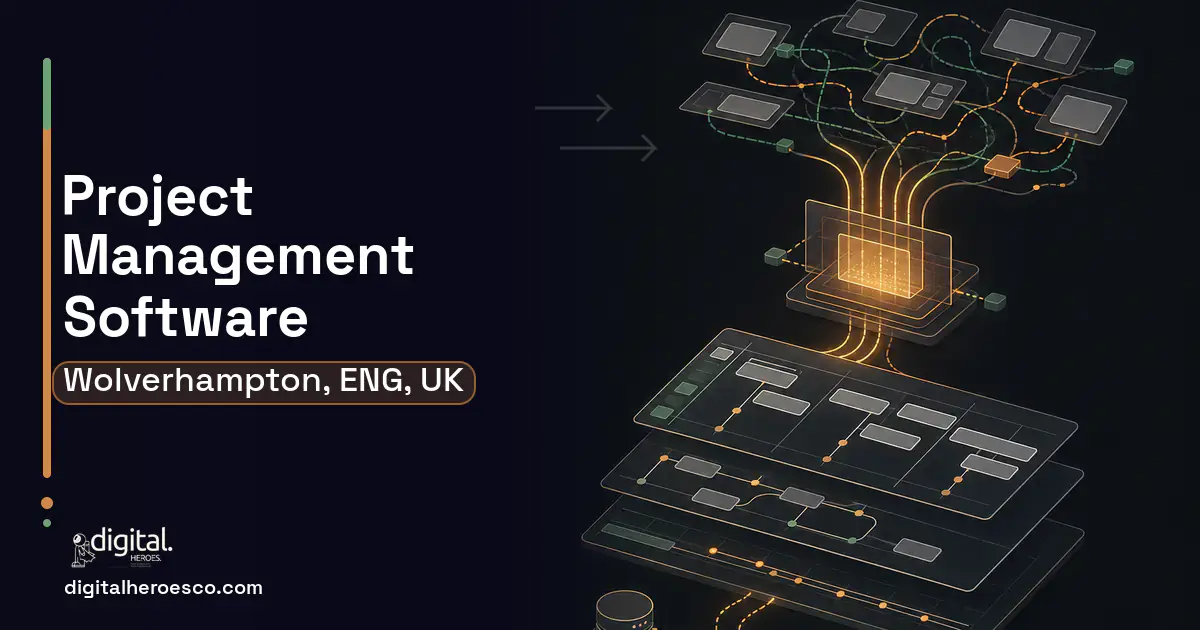 Project Management Software workflow illustration for Wolverhampton, ENG, UK.