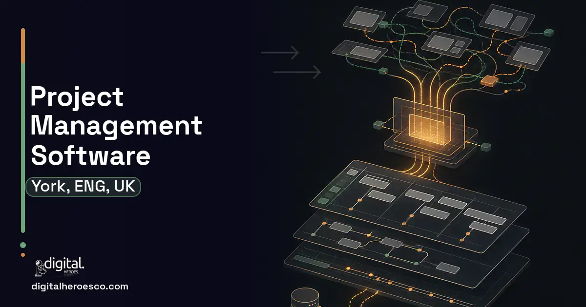 Project Management Software workflow illustration for York, ENG, UK.