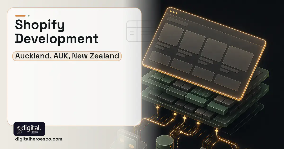 Shopify Development product interface illustration for Auckland, AUK, New Zealand.