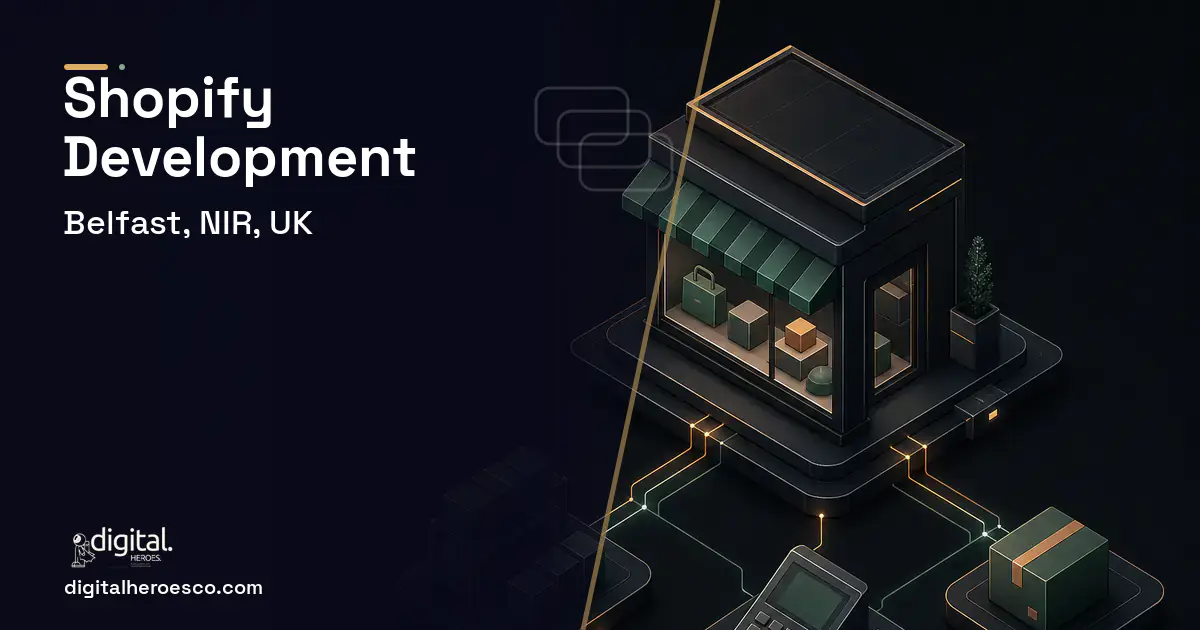 Shopify Development software overview illustration for Belfast, NIR, UK.