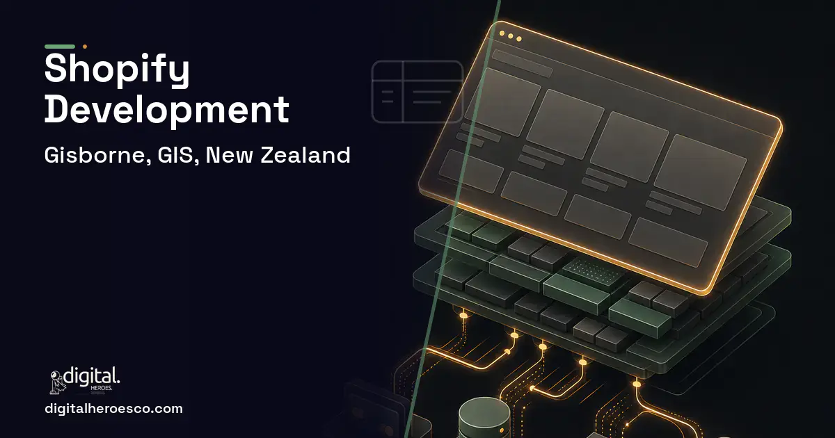 Shopify Development product interface illustration for Gisborne, GIS, New Zealand.