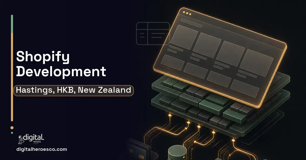 Shopify Development product interface illustration for Hastings, HKB, New Zealand.