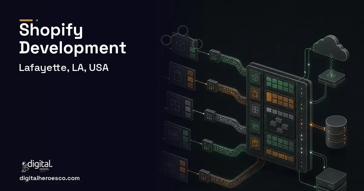 Shopify Development workflow illustration for Lafayette, LA, USA.