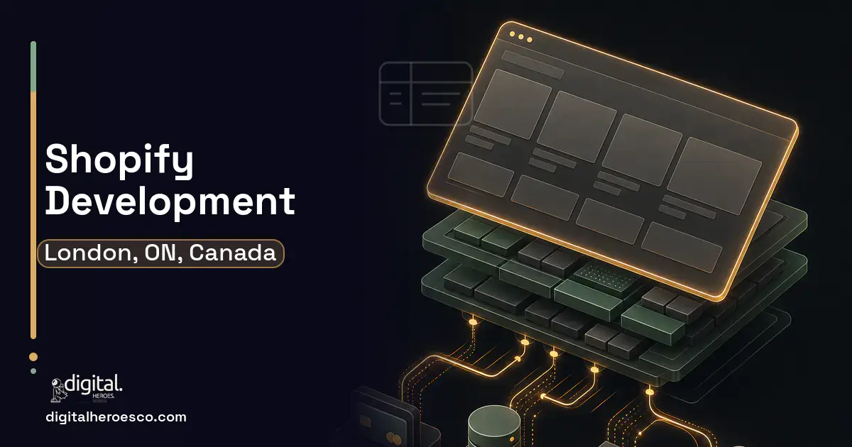 Shopify Development product interface illustration for London, ON, Canada.