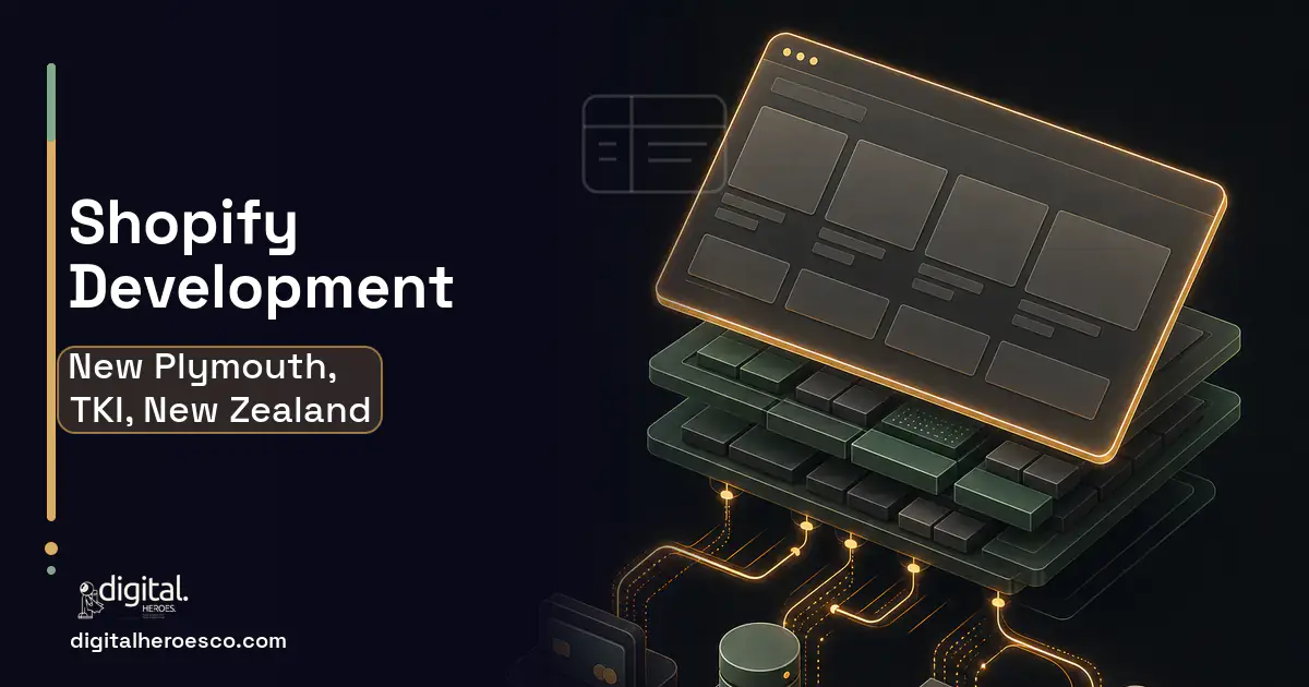 Shopify Development product interface illustration for New Plymouth, TKI, New Zealand.