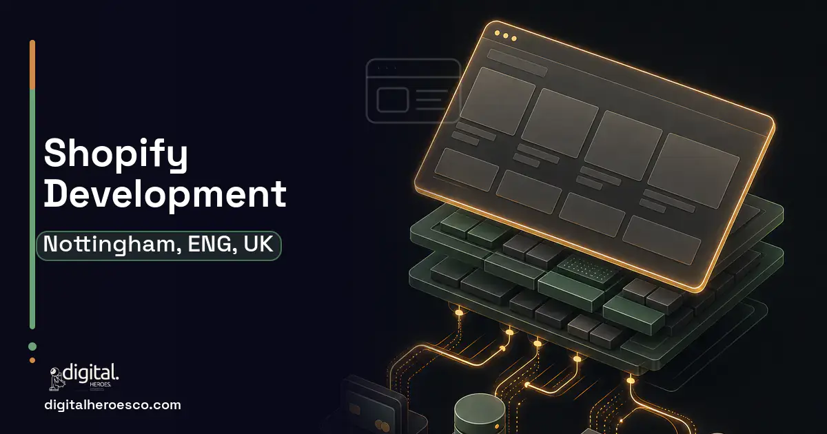 Shopify Development product interface illustration for Nottingham, ENG, UK.
