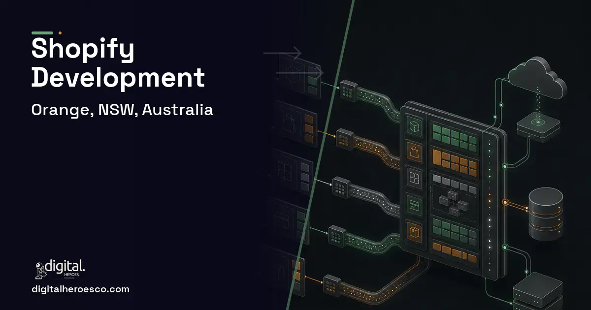Shopify Development workflow illustration for Orange, NSW, Australia.