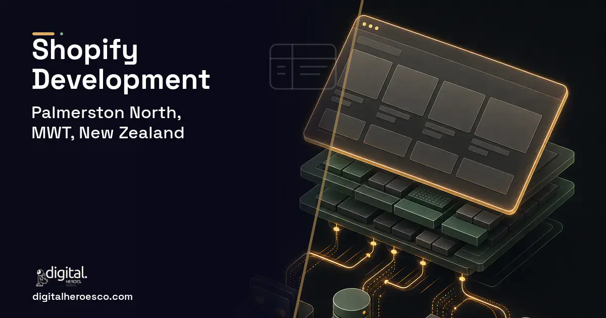Shopify Development product interface illustration for Palmerston North, MWT, New Zealand.